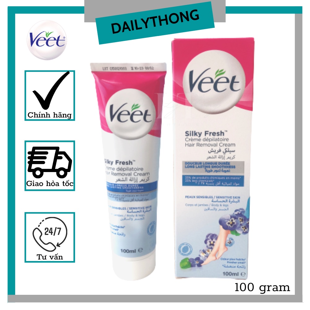 Kem Tẩy﻿ Lông Dành Cho‎ Da Nhạy​ Cảm VEET Silk &amp; Fresh Sensitive Tuýp 100ml