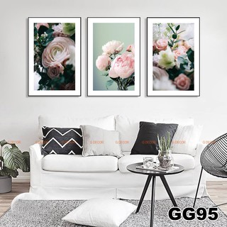 Tranh treo tường canvas 3 bức phong cách Bắc Âu 95, tranh hoa hồng trang trí phòng khách, phòng ngủ, phòng ăn, spa