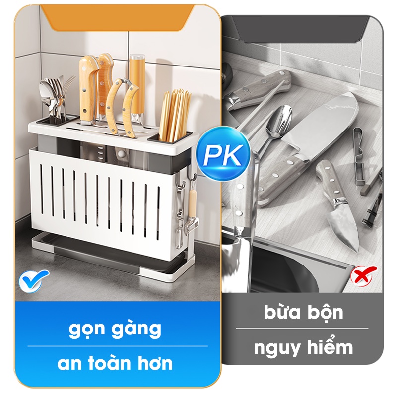 Kệ Dắt Dao Đũa Nhựa PP Treo Tường Kệ Đựng Dao Đũa Thìa Có Khay Hứng Nước Cao Cấp Canashop
