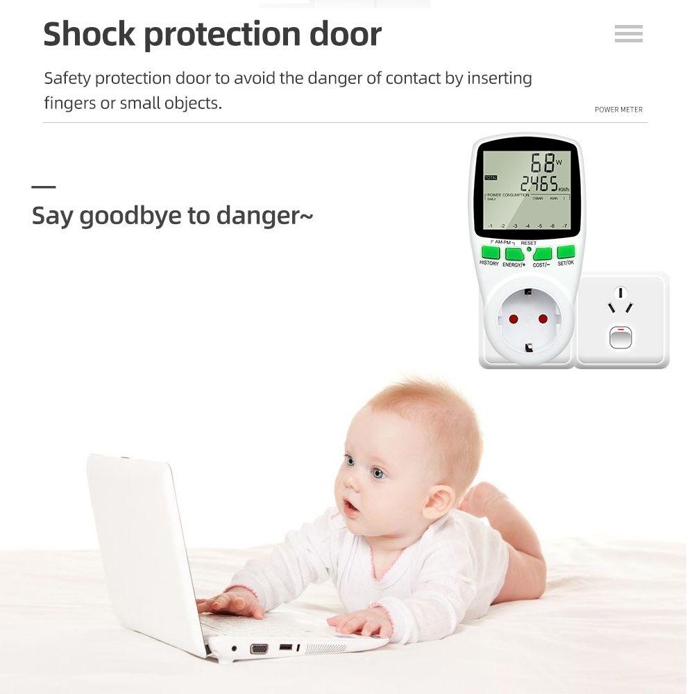 BTLIMER EU Energy Monitor Voltmeter Power Consumption Electricity Meter Socket Plug Watt Monitor Digital Current Meter Measuring Electricity Cost Analyzer Wattmeter Energy Power Meter