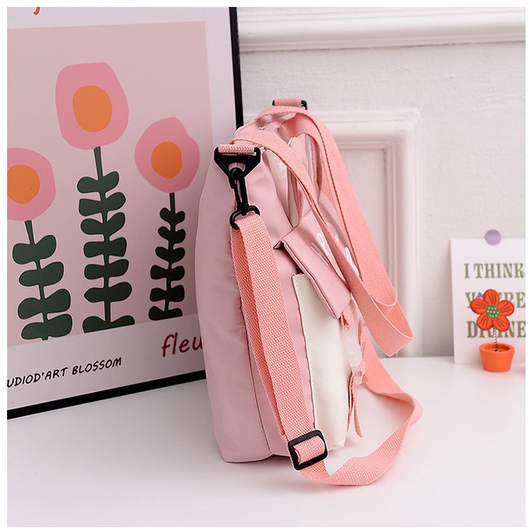 Túi tote đeo chéo đeo vai nữ canvas có khóa kéo phối màu tai thỏ