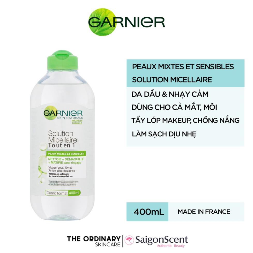 Nước tẩy trang da dầu nhạy cảm Garnier SkinActive Solution Micellaire Tout en 1 ( 400mL )