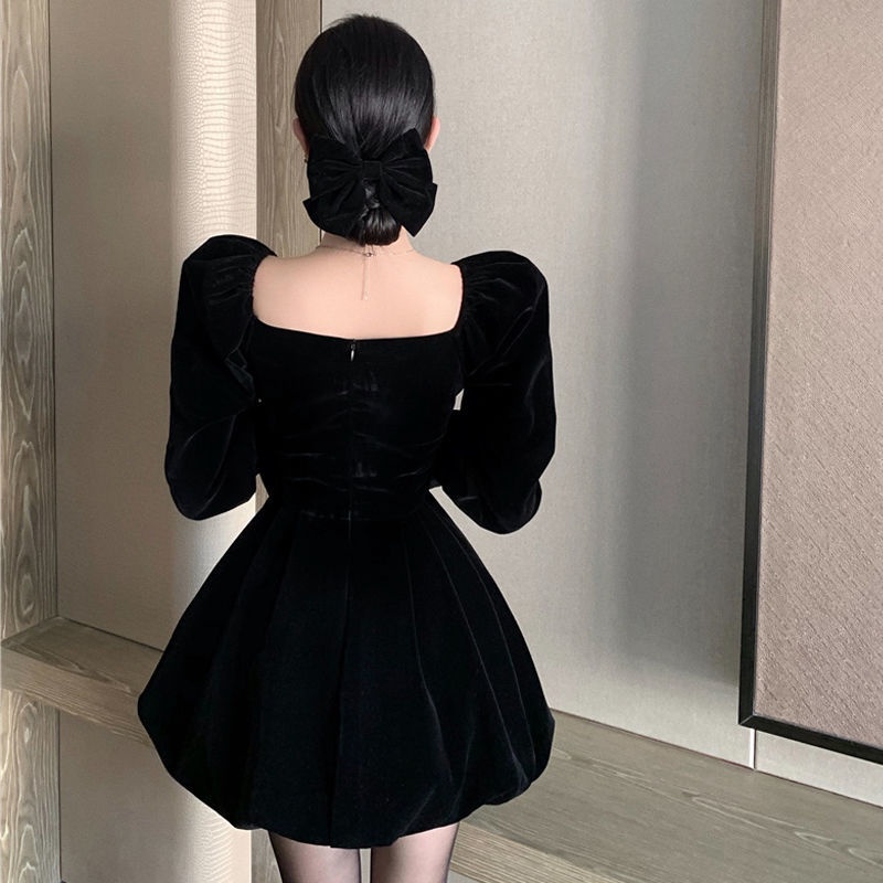 Đầm Nhung Đen Nhấn Eo Size Lớn Thời Trang Pháp Cho Nữ