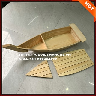 Khay gỗ sushi trang trí món ăn hải sản trang trí sushi trang trí sashimi thuyền gỗ sushi cho nhà hàng Nhật - Dài 48cm