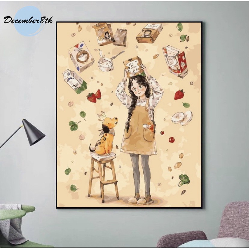 Tranh tô màu theo số Tranh sơn dầu số hóa December8th cô bé tóc xù vào bếp FGKC