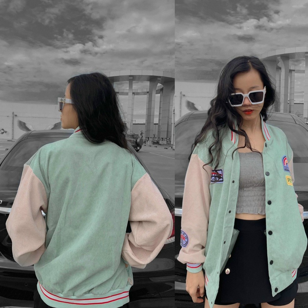 [Ảnh Thật] Áo khoác Bomber Nhung Gân phối tay thêu lô gô hot trend SUMMERSWEATER | BigBuy360 - bigbuy360.vn