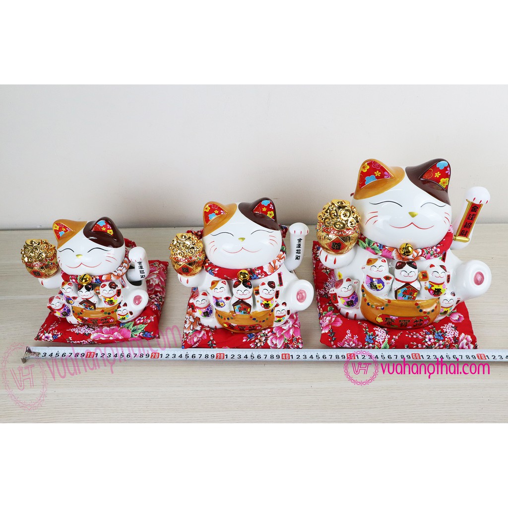 Mèo Thần Tài Vẫy Tay Maneki neko Thiên Kim Vạn Lượng Đại Cát size 18cm, 22cm, 26cm