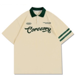 Áo thun polo tay lỡ unisex chất cotton cá sấu mềm mát, thêu chữ CORECURY