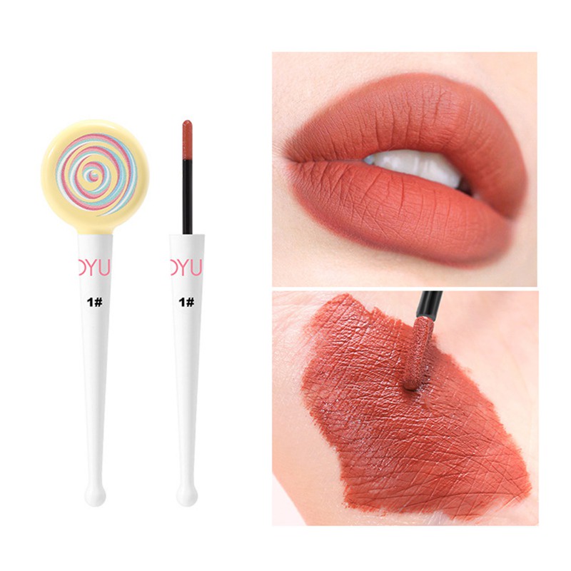 Son Môi Dạng Lỏng 4 Màu Lâu Trôi Chống Thấm Nước Thiết Kế Hình Cây Kẹo Mút Dễ Thương