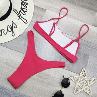 Bikini 2 mảnh trơn quần cạp cao basic tôn dáng
