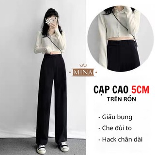 Quần suông nữ ống rộng, cạp cao vải umi, đứng dáng, chân dài miên man