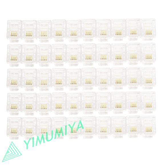 100 đầu nối dây điện thoại bàn 4 Pin RJ11 RJ-11 6P4C