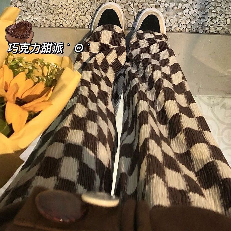 Quần Dài Eo Cao Dáng Rộng Xếp Ly In Họa Tiết Caro Ngọt Ngào Thời Trang Xuân Thu Cho Bé Gái