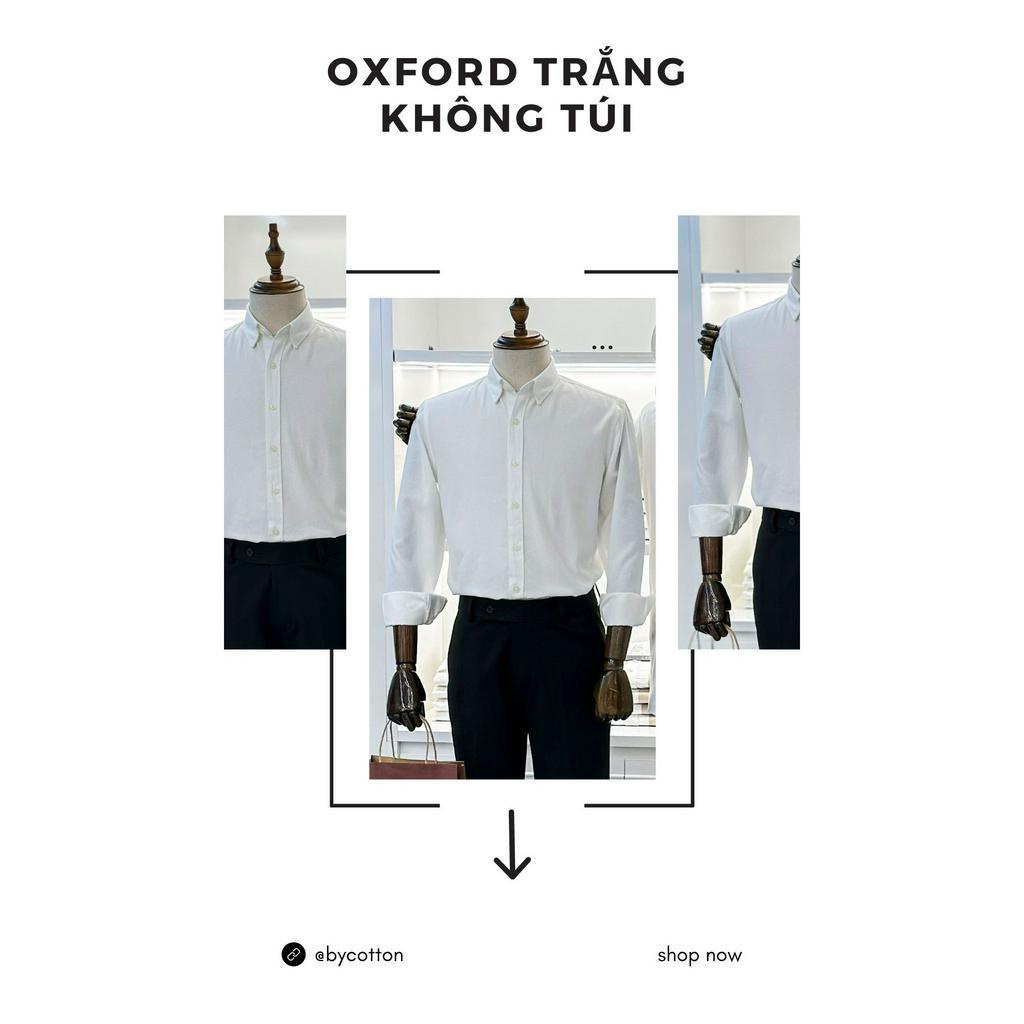 Áo Sơ Mi Nam Dài Tay Trơn BY COTTON Oxford Trắng Không Túi