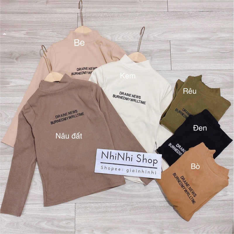 Áo tăm nhung cổ tròn thêu chữ dài tay, Áo phông dài tay cổ tròn vải thun tăm co giãn AT1412 - NhiNhi Shop | BigBuy360 - bigbuy360.vn