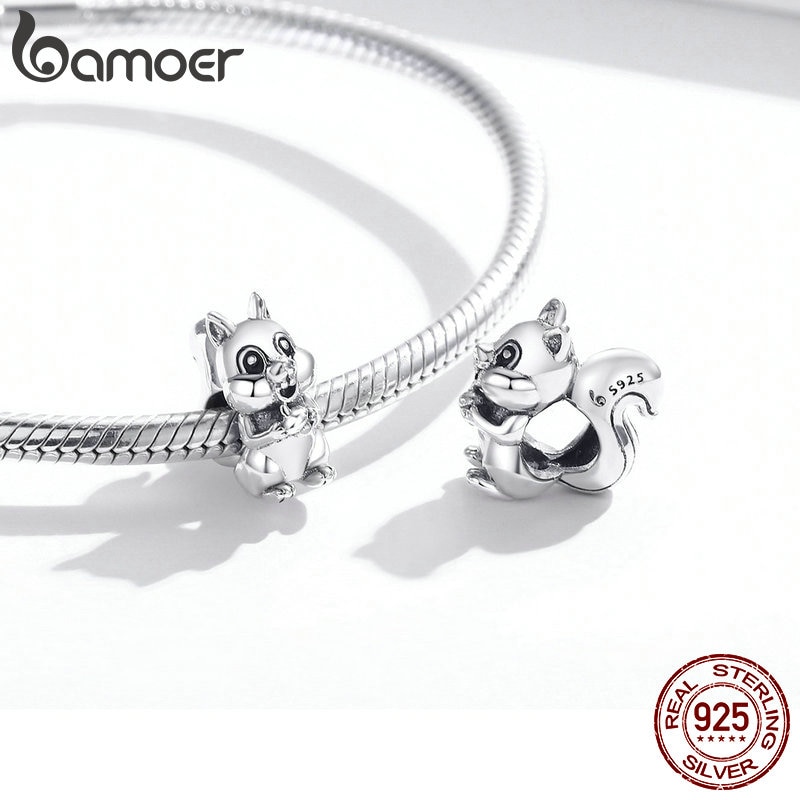 Mặt Phụ Kiện Bamoer BSC338 Bạc S925 Hình Con Sóc Làm Trang Sức / Vòng Tay Cho Nữ