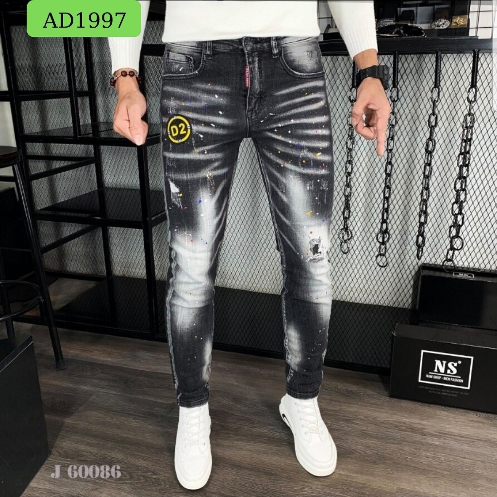 Quần Jean Nam In D2 Rách Wash Phong Cách Soái Ca Mẫu Mới AD0303