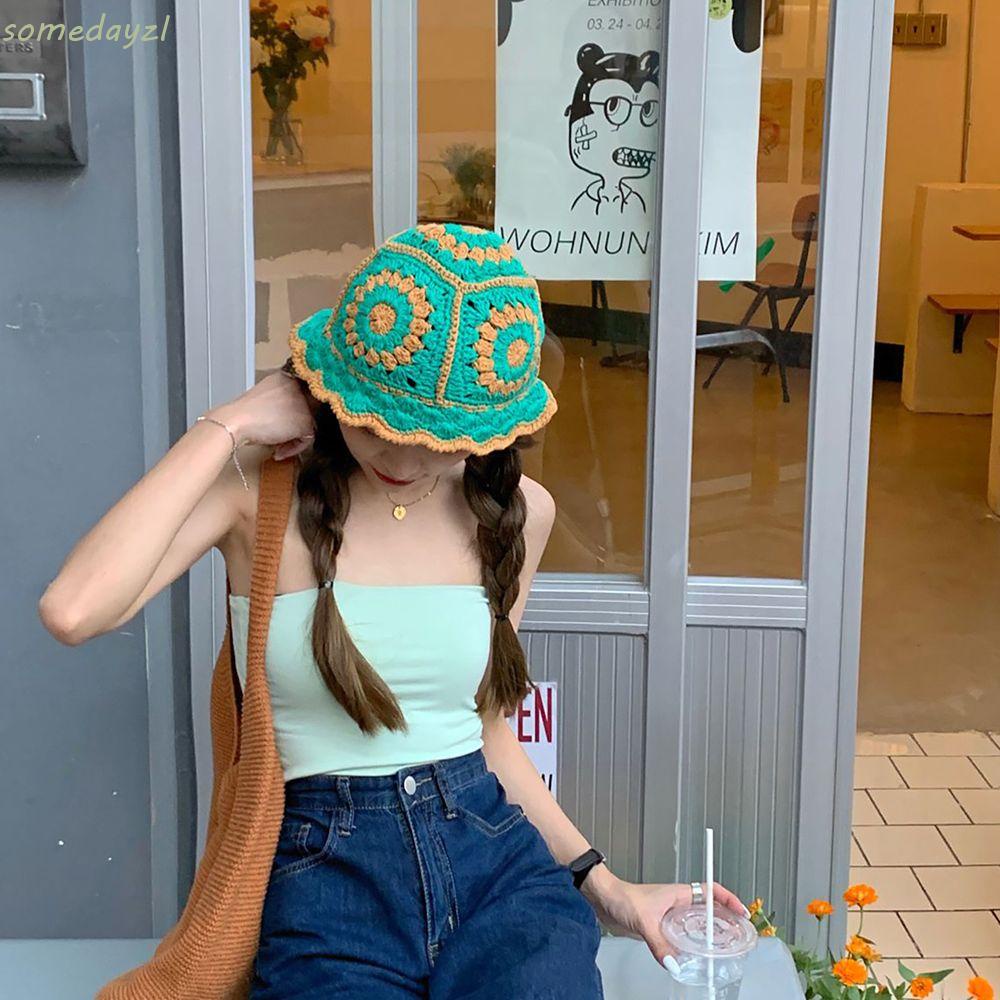 Mũ tai bèo che nắng đan sợi lông cừu kiểu hoa rỗng nhiều màu sắc tùy chọn phong cách Hàn Quốc cổ điển thời trang cho nữ