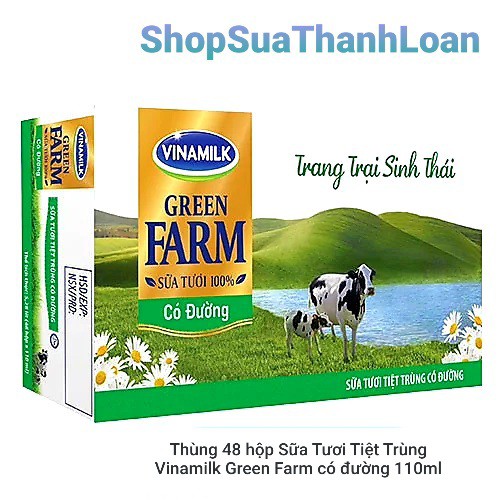 [HSD T7-2022] Thùng 48 Hộp Sữa Tươi Tiệt Trùng Vinamilk Green Farm Có Đường 110ml