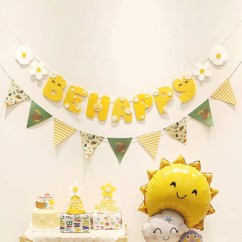 Dây Cờ Treo Chữ Be Happy Birthday Bằng Vải Không Dệt Màu Hồng Vàng Trang Trí Tiệc Sinh Nhật Cho Bé