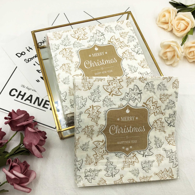 Bộ 20 Khăn Ăn In Họa Tiết Hoa &amp; Chữ Bằng Giấy Trang Trí Giáng Sinh