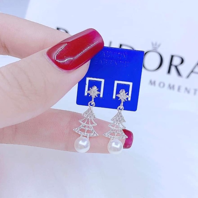 Khuyên tai bạc Van Jewelry V10733 Khuyên treo Cây Thông Noel bạc xinh