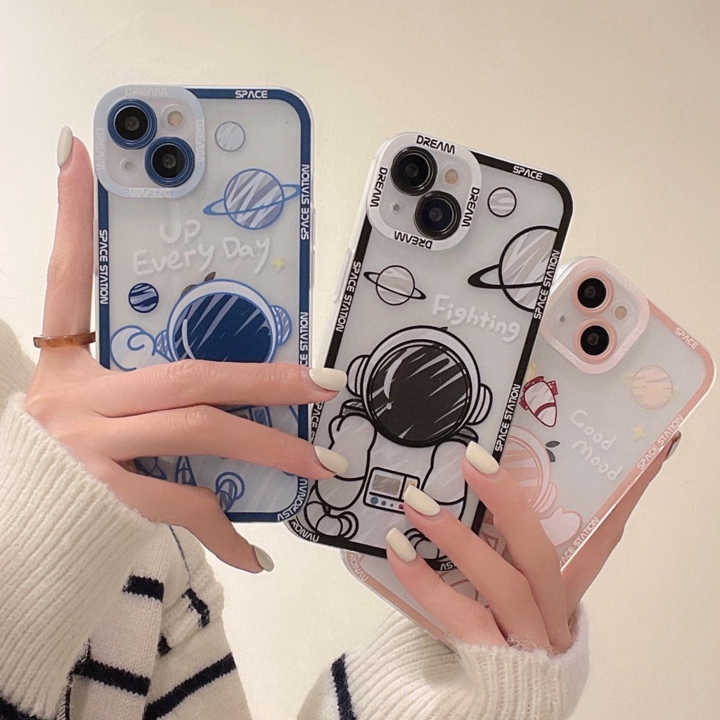 Transparent Cute Astronaut Jane flash drill Compatible for iphone 13 12 11 pro max x xr xsmax 7/8plus TPU phone case cover