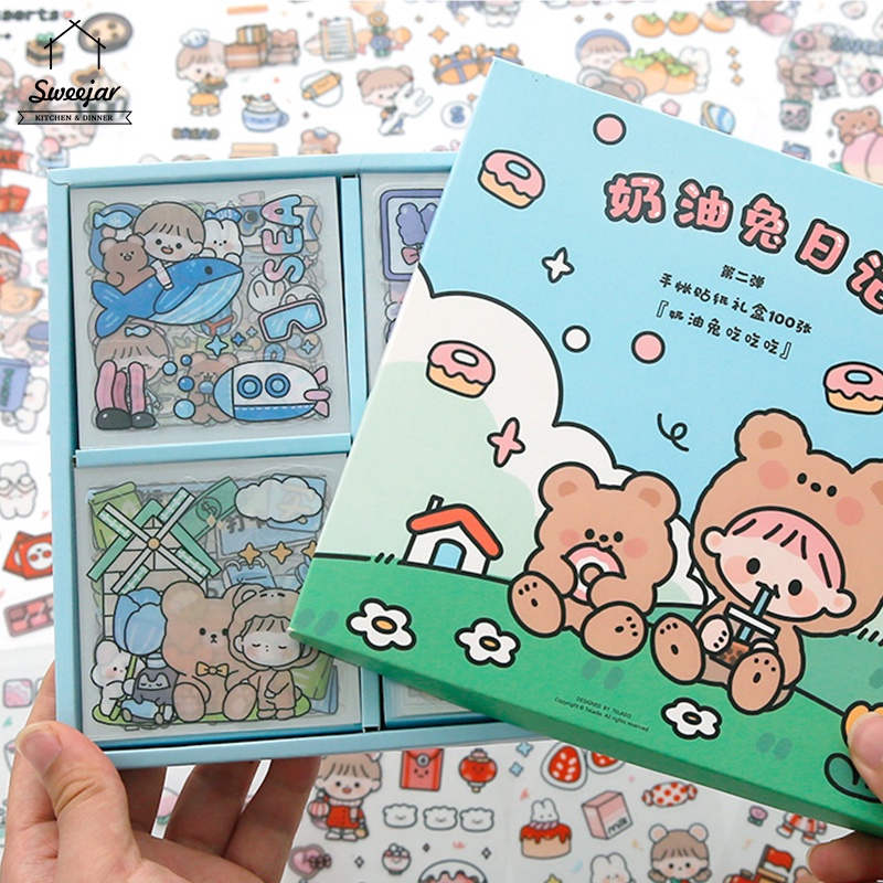 Set 20 miếng dán SWEEJAR chống thấm nước họa tiết hoạt hình dễ thương trang trí bình nước / điện thoại