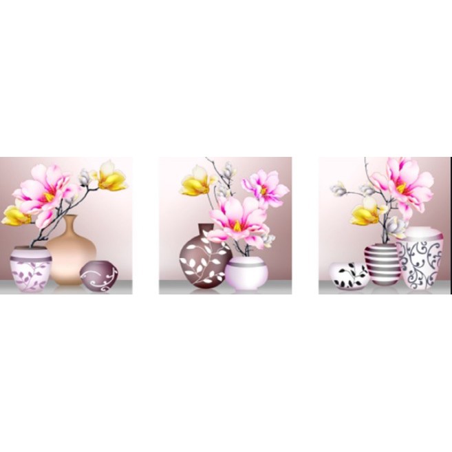 TRANH THÊU CHỮ THẬP BÌNH HOA  LV3349 ( 120 x42) cm – HOA NGỌC LAN 3 BỨC  - tranh chưa thêu
