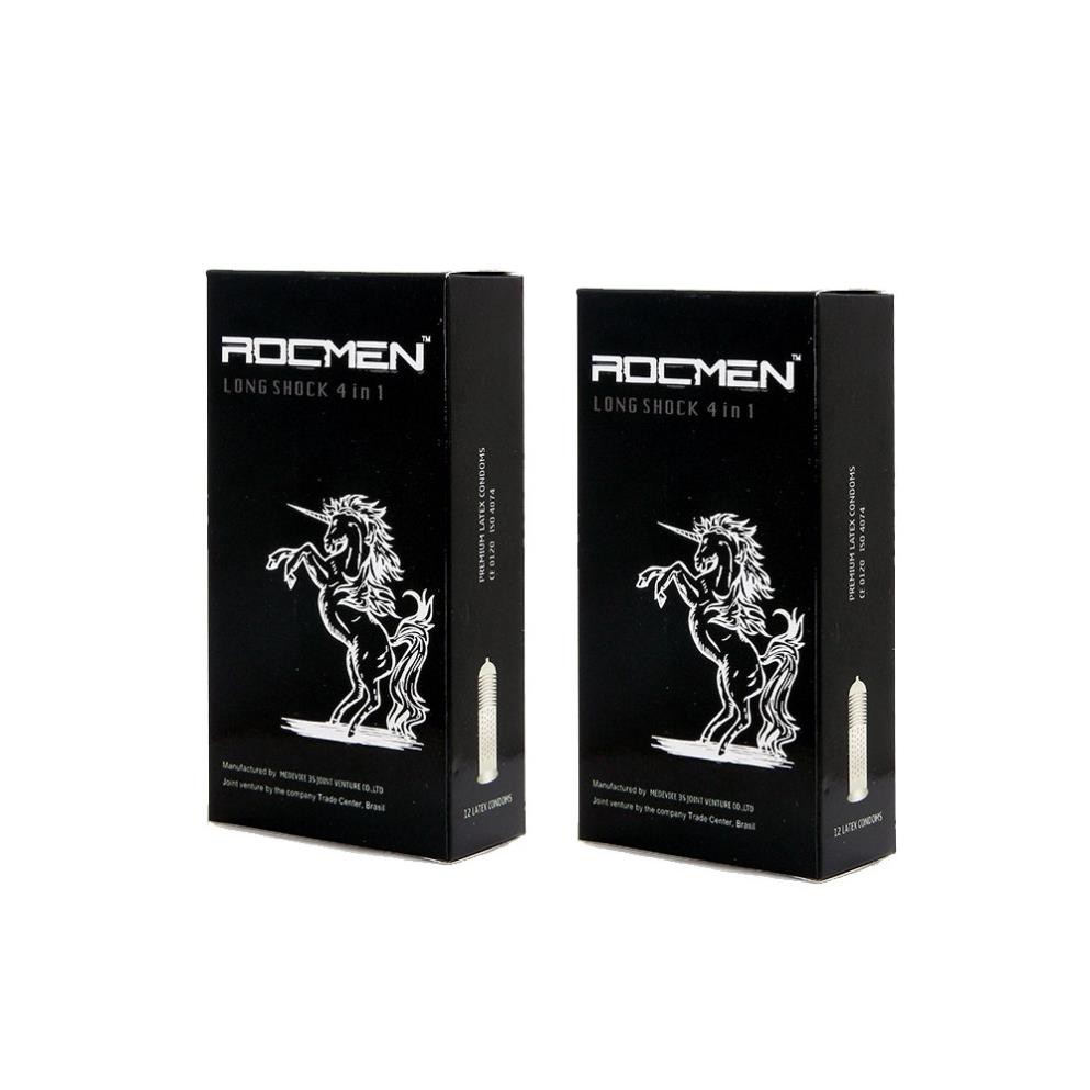 Hộp 12c bao cao su gân gai kéo dài thời gian ROCMEN đen BCSRD001