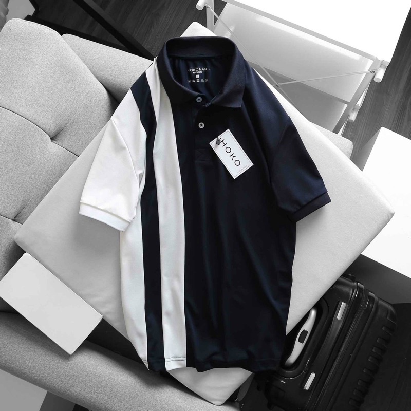 Áo Polo nam cao cấp cổ bẻ phối sọc ngang đen trắng form ôm dáng chuẩn đẹp chất thun lạnh cotton thoáng Quang_Luxury