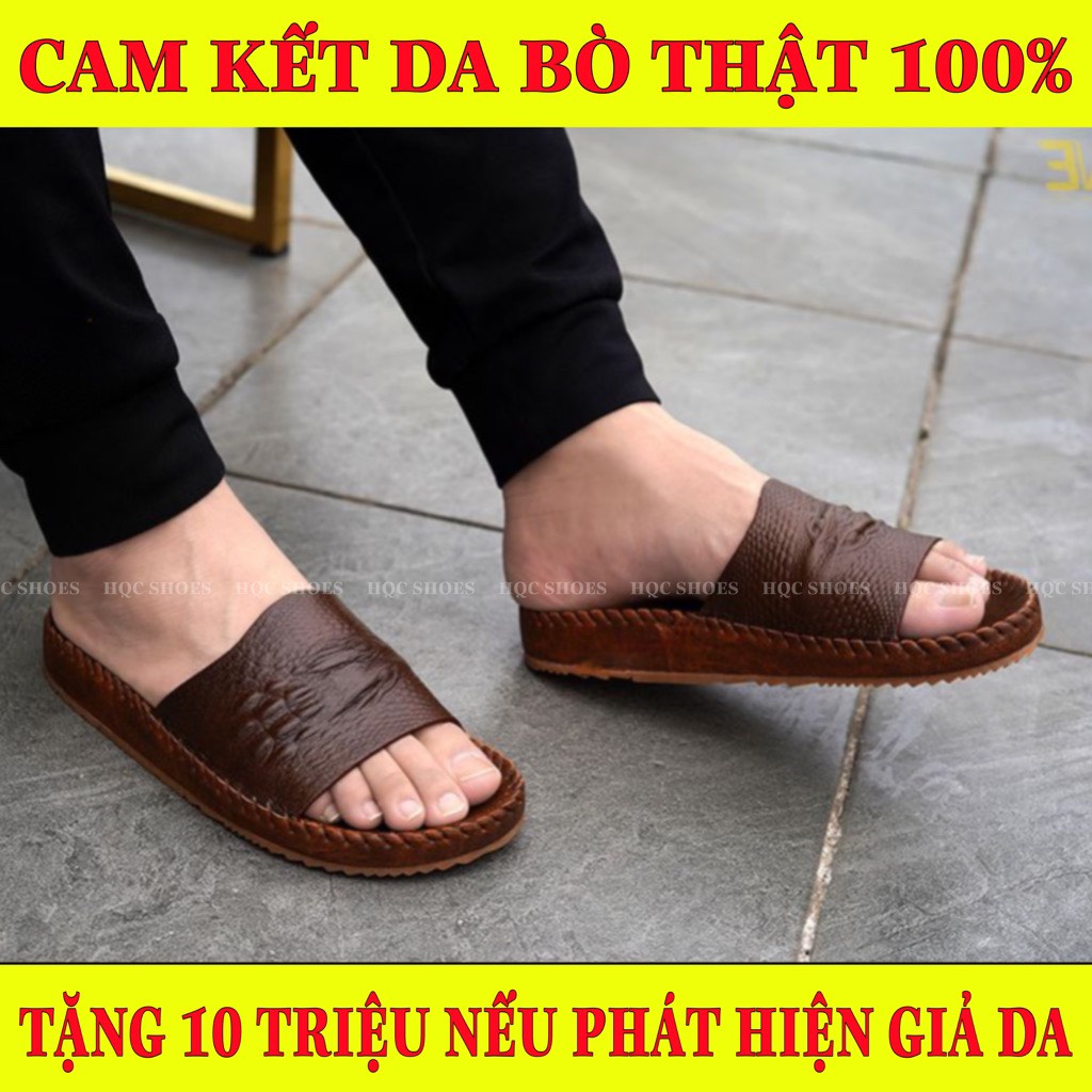 Dép nam quai ngang da bò dập vân cá sấu nổi bật phong cách trẻ trung HQ135
