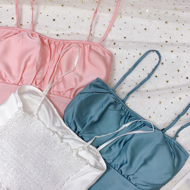 Đồ ngủ sexy nữ 💋Freeship 💋 Đồ ngủ sexy nữ áo có mút quần đùi lụa satin Freesize dưới 60kg | BigBuy360 - bigbuy360.vn