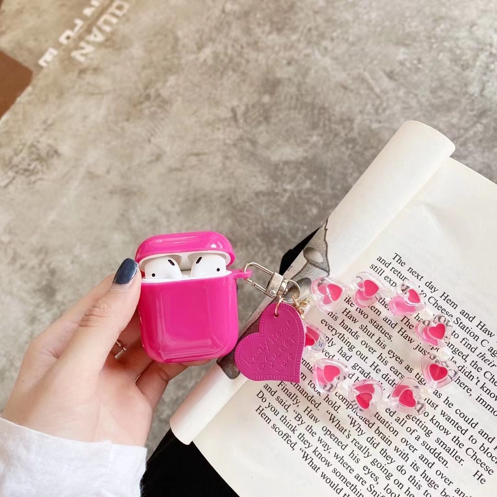 Vỏ bọc bảo vệ hộp sạc tai nghe Airpods 1/2 màu hồng ngộ nghĩnh