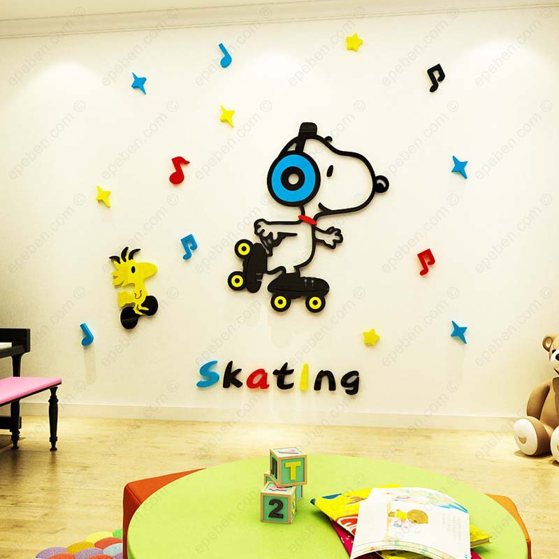 Tranh dán tường mica 3d decor khổ lớn giáo sở thích của snoopy trang trí mầm non, phòng cho bé Nhiều Size - EPeBen