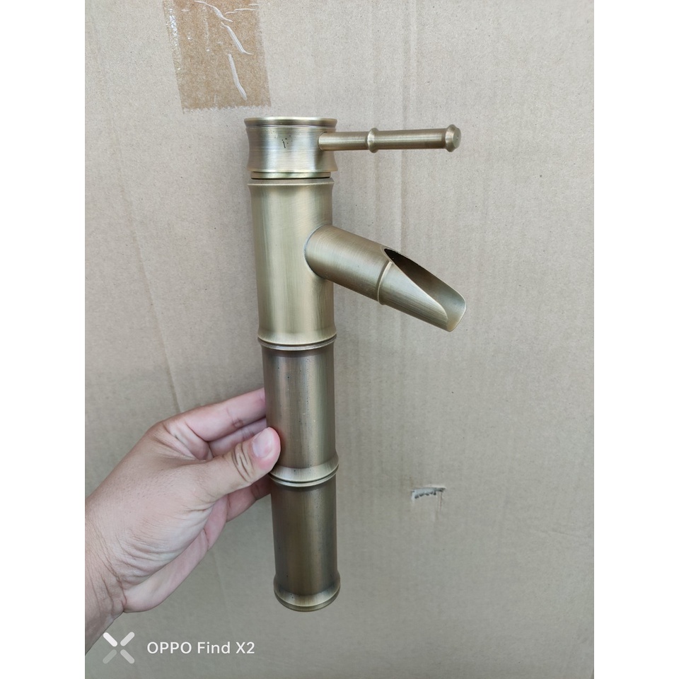 Vòi Lavabo vòi rửa mặt nóng lạnh Đồng Giả Cổ thân Trúc cao cấp, cổ điển