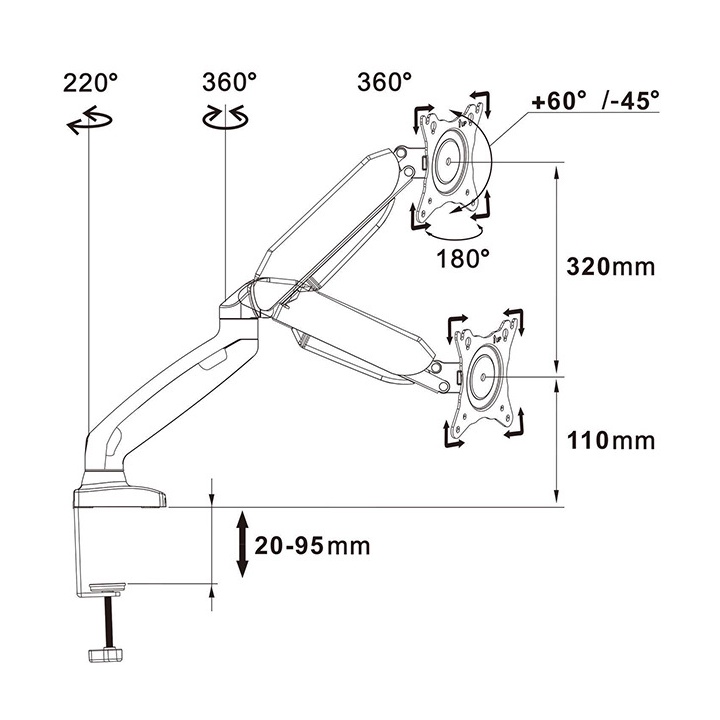 Giá treo màn hình máy tính 27 inch arm màn hình LUMI LEGEND LDT09-C012 BẢO HÀNH 1 NĂM