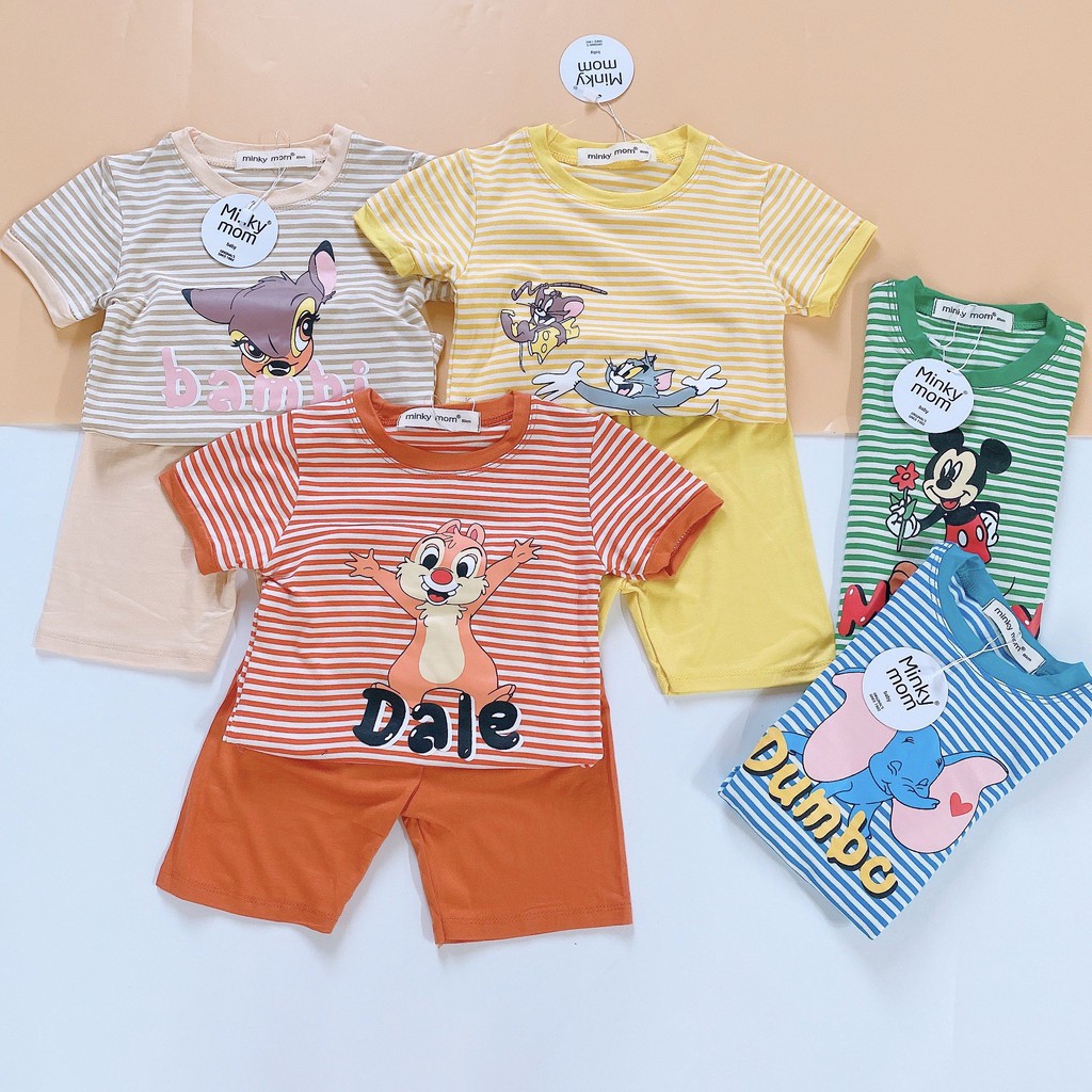 Đồ Bộ Cho Bé Trai, Bé Gái Minky Mom Với Họa Tiết Sọc Hình thú Vui Nhộn, Chất Thun Lạnh Cao Cấp Cho Bé thoải mái mặc hè .