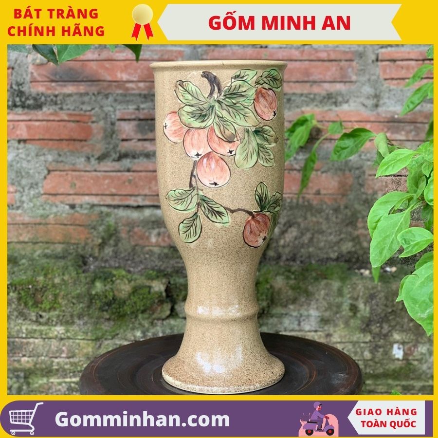 Bình Hoa Lọ Hoa Dáng Cao Gầy Men Mộc Vẽ Hoa Văn - Gốm Sứ Bát Tràng- Gốm Minh An- Lọ Hoa Đẹp