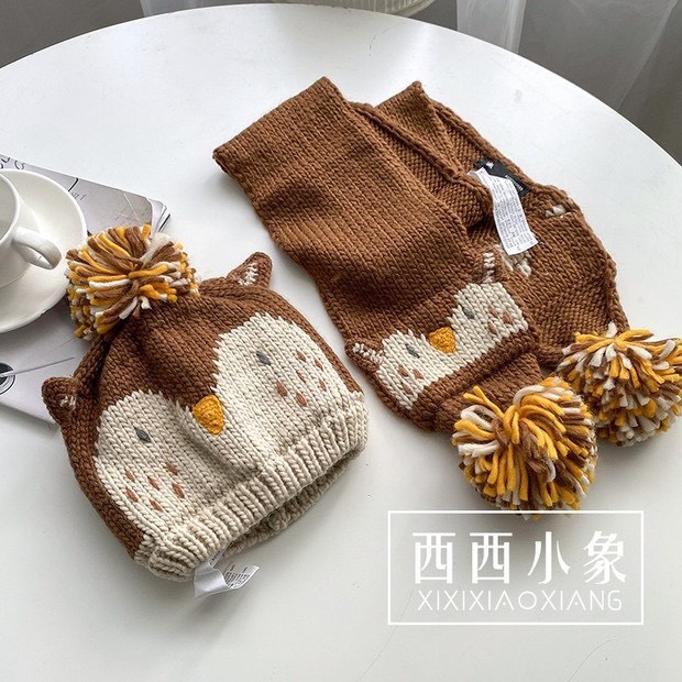 Set khăn mũ len Zara - hình cú mèo