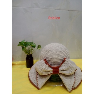 [Handmade] Nón len/sợi rộng vành nơ sau