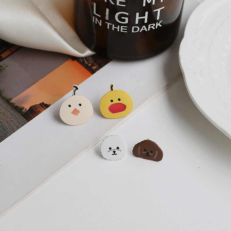 Little Yellow Duck Earrings Cartoon Cotton Dog Earrings Cute Clip Earrings Female