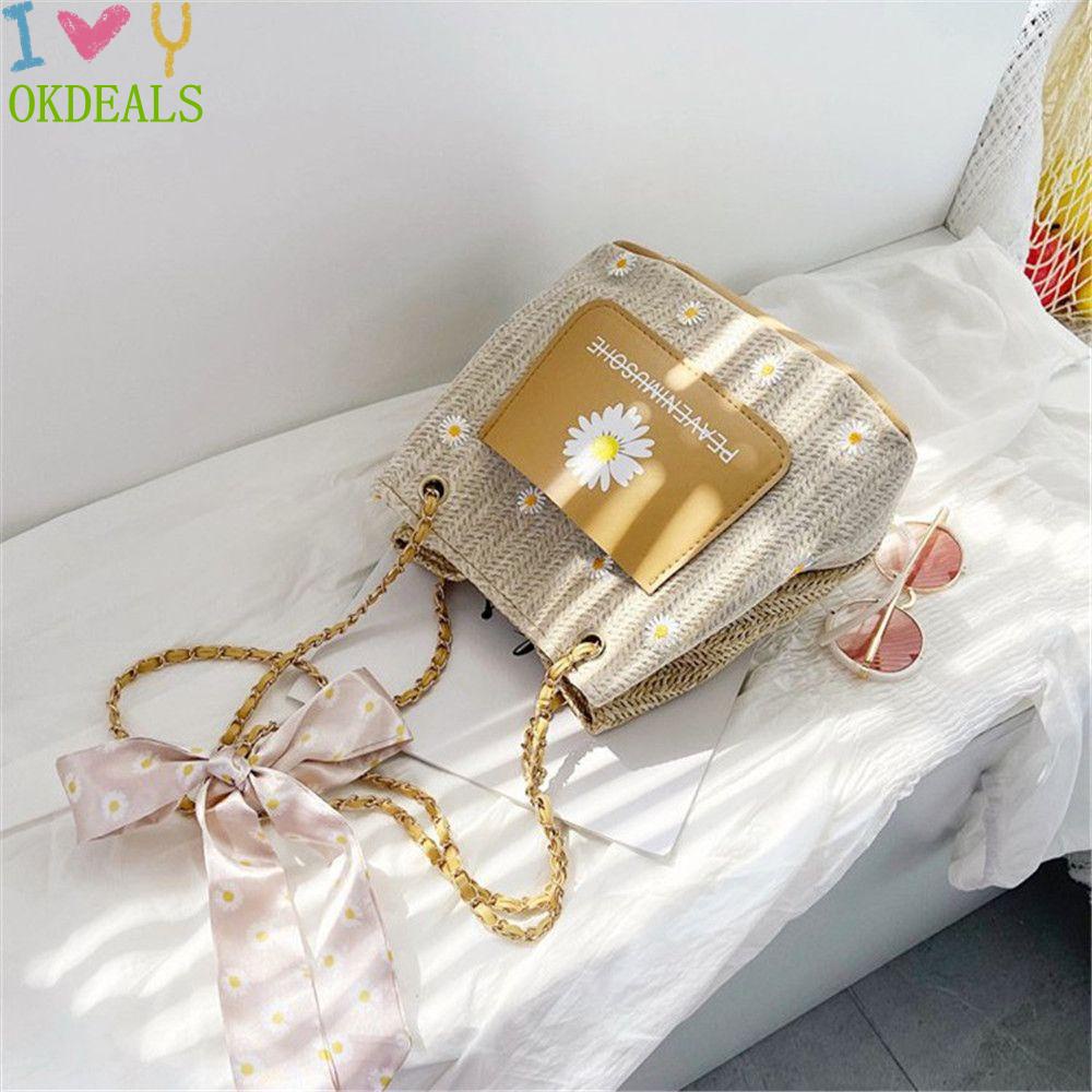 Okdeals Túi Đeo Vai Bằng Vải Lụa Hình Hoa Hướng Dương Màu Trắng Thời Trang Hàn Quốc Có Nhiều Màu Cho Nữ