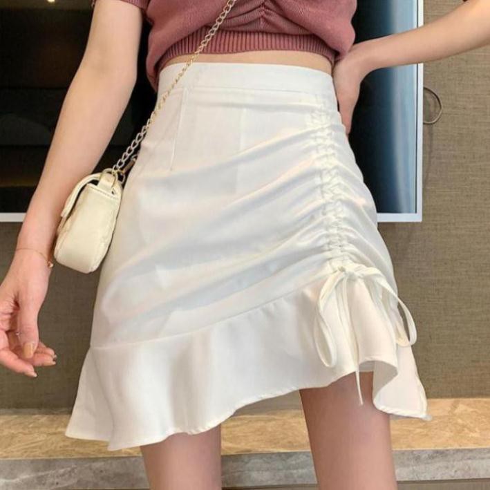 Chân Váy Nữ Chữ A Dây Rút Viền Bèo 🦋 Váy Nữ Nhúm Cạp Chun Chất Đũi 2 Màu 🦋Mải Mềm Mịn Dễ Phối Đồ | BigBuy360 - bigbuy360.vn