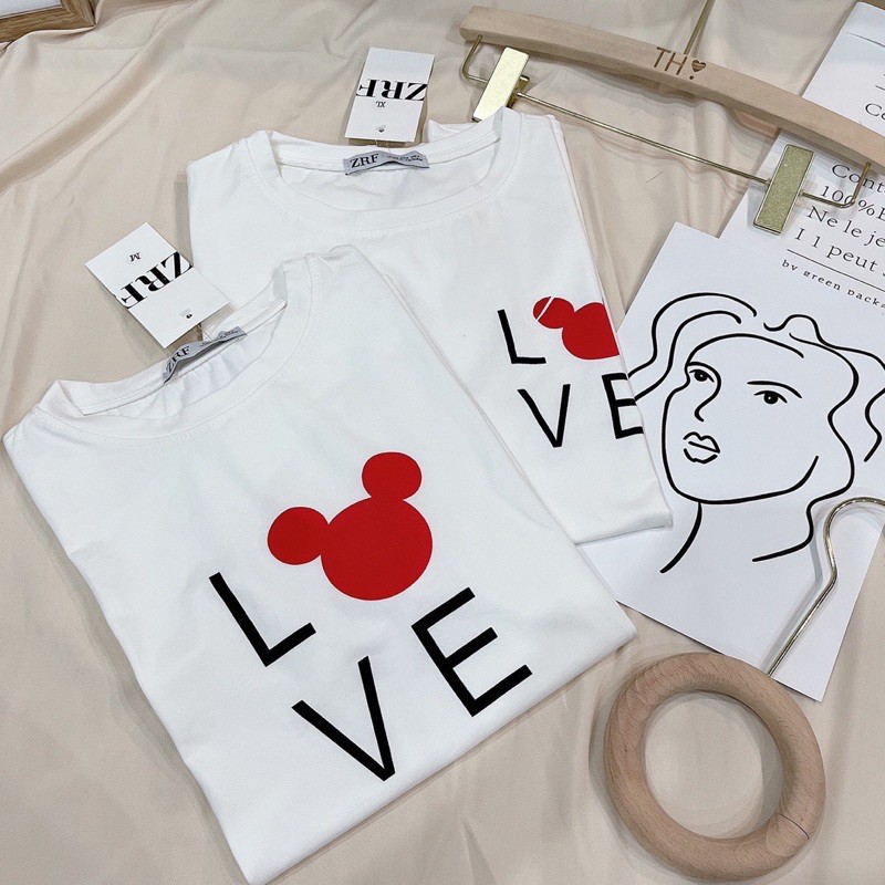 ÁO ĐÔI MICKEY LOVE TIM ĐỎ MÀU TRẮNG NAM NỮ