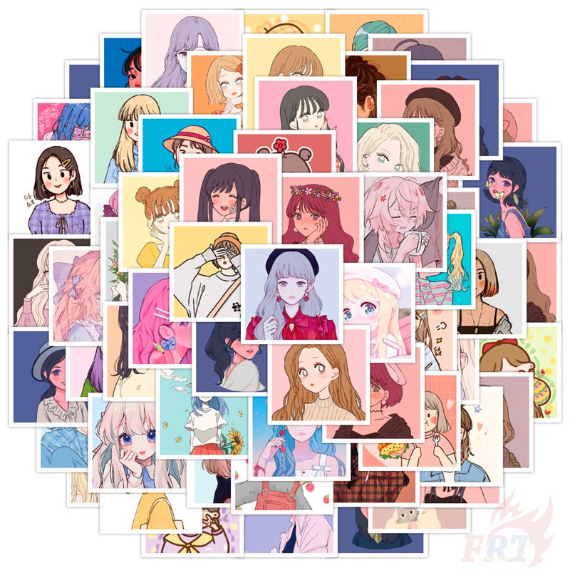 Set 60 Miếng Dán Họa Tiết Cô Gái Xinh Đẹp Không Thấm Nước DIY Xinh Xắn