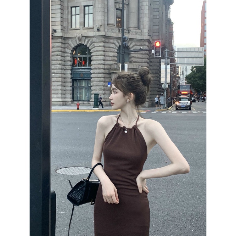 Đầm Dài Hai Dây Dáng Ôm Màu Đen Phong Cách Hàn Quốc Cổ Điển Quyến Rũ Thời Trang Cho Nữ