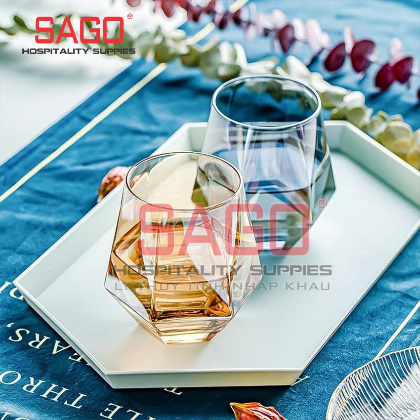 Ly Thủy Tinh , Cốc Thủy Tinh Apple Green Hexagon Rock Colors Glass 310ml | Tùy Chọn Màu