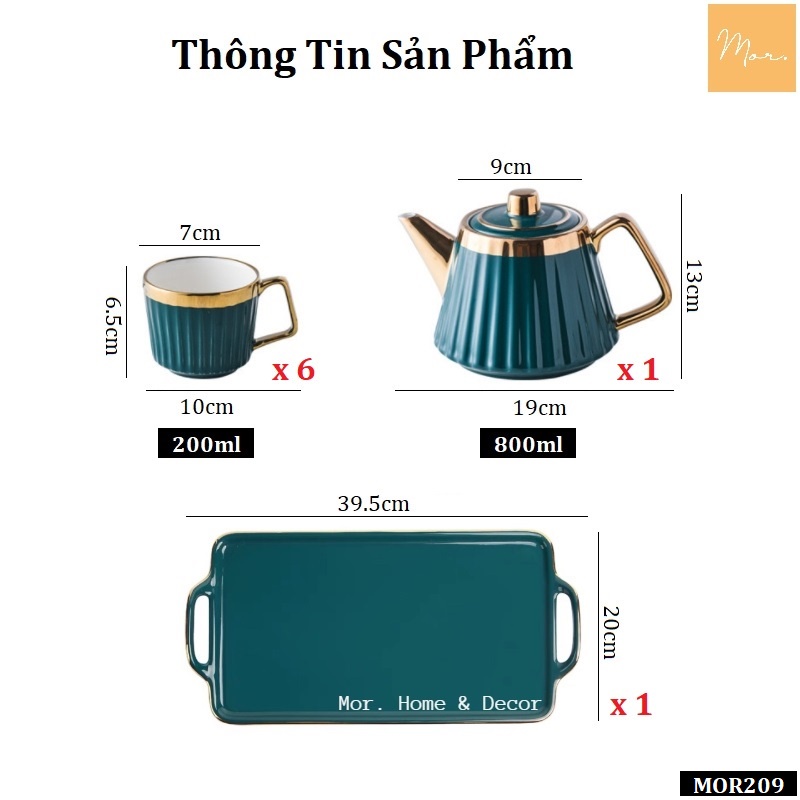 (Xanh &amp; Trắng) Bộ ấm trà sứ tráng men cao cấp - MOR209