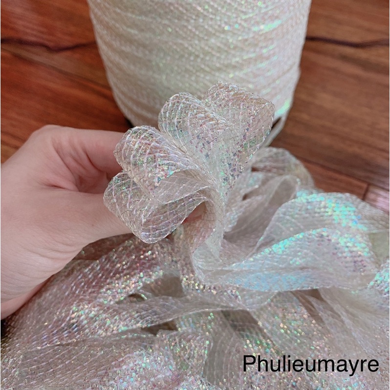 Ruy băng đan kim tuyến ánh sà cừ  1,7cm (ribbon)